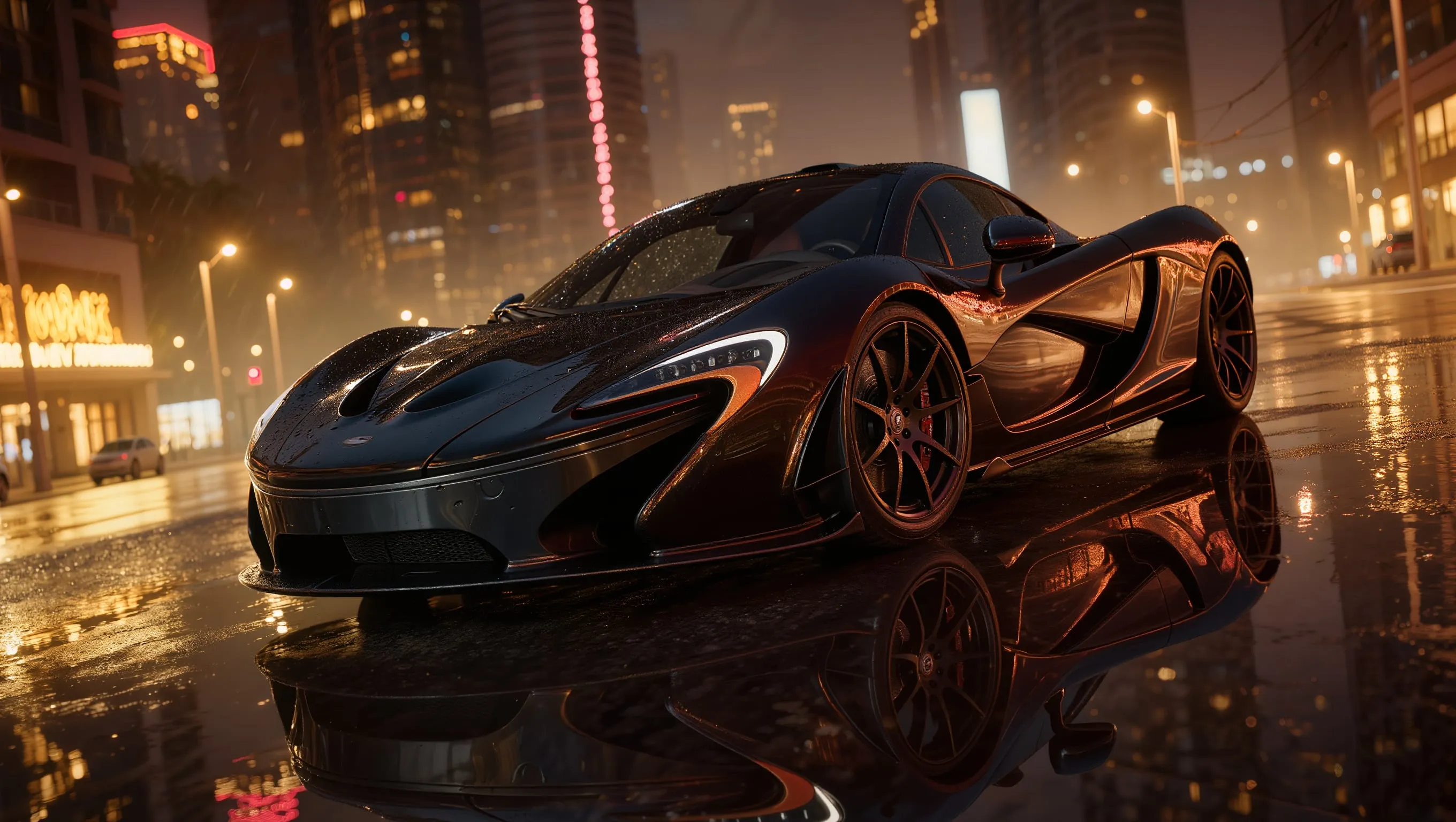 Exotic performance vehicle under evening light