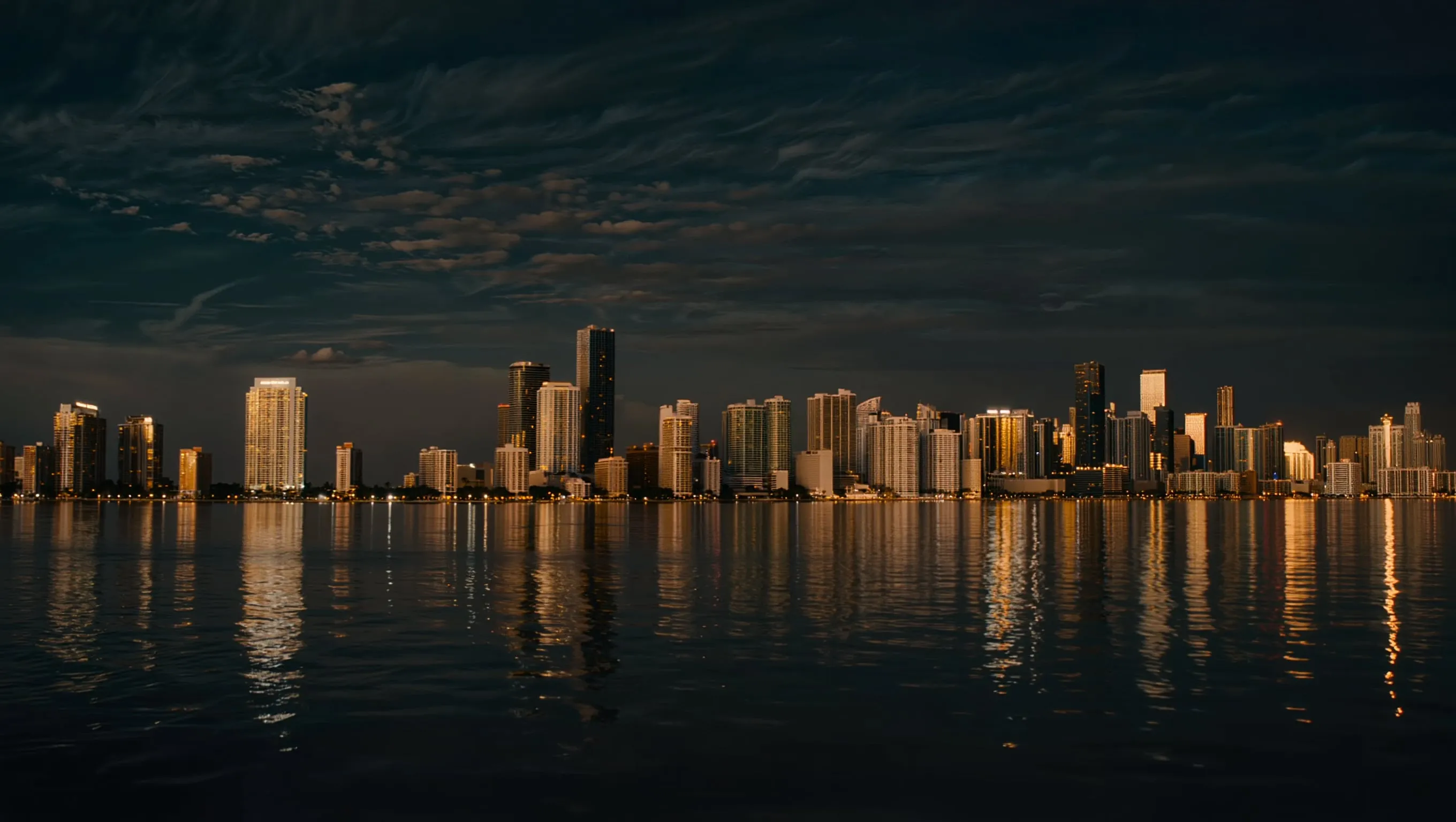 Miami skyline illuminated after dark