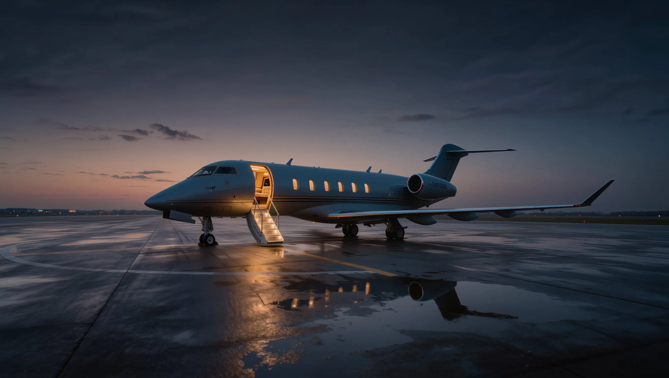 Private aircraft prepared on the tarmac at night