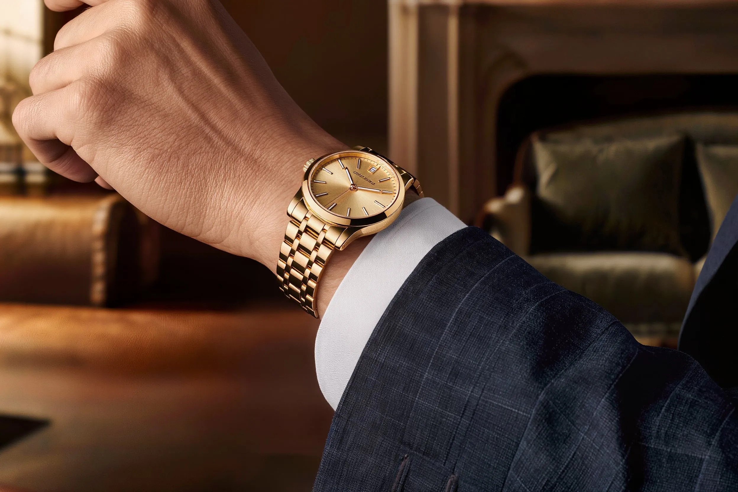 Timepiece on a cuffed wrist