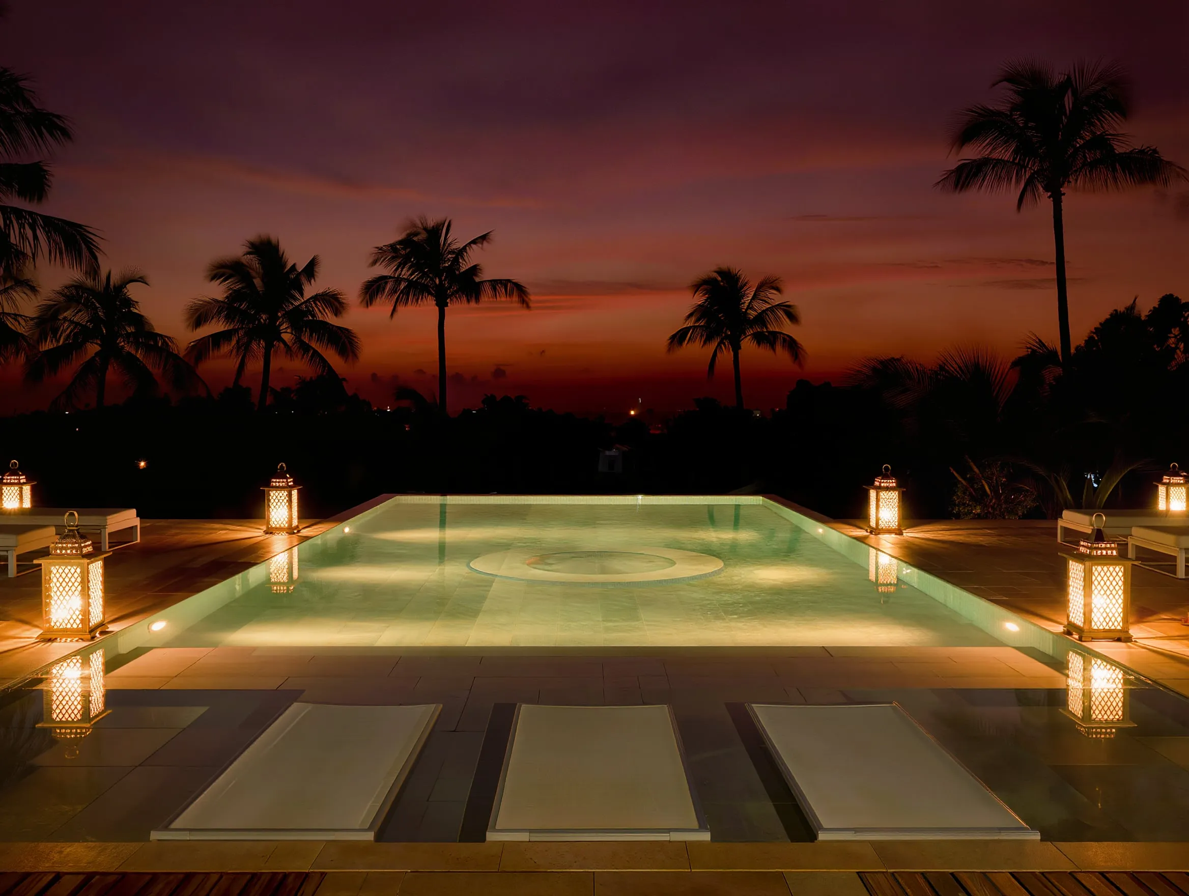 Private residence pool at twilight