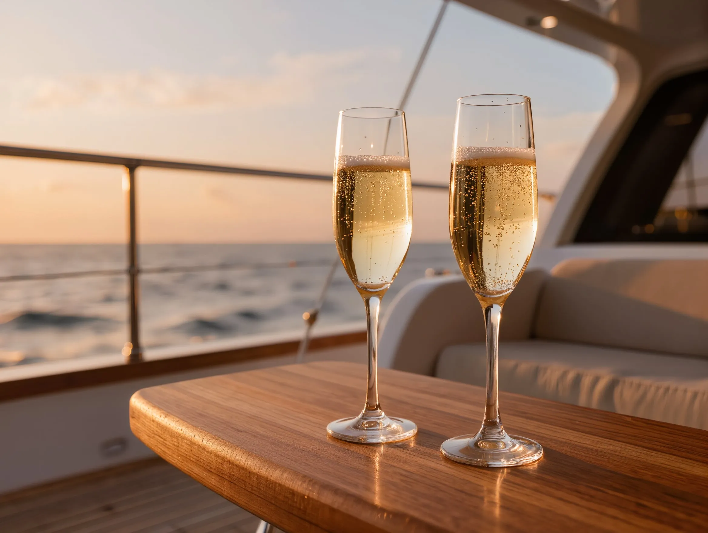 Guests gathered on the aft deck of a charter yacht at golden hour